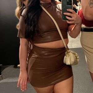 Brown Faux Leather Two-Piece Set
